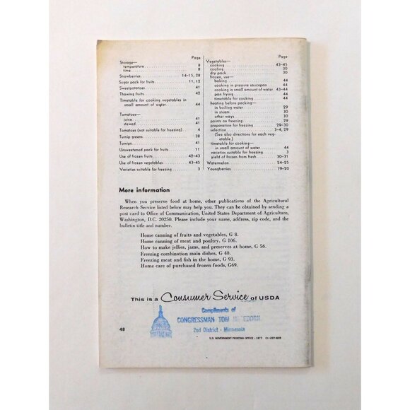 Home Freezing Of Fruits And Vegetables USDA 1976 Consumer Service Booklet - Picture 2 of 4